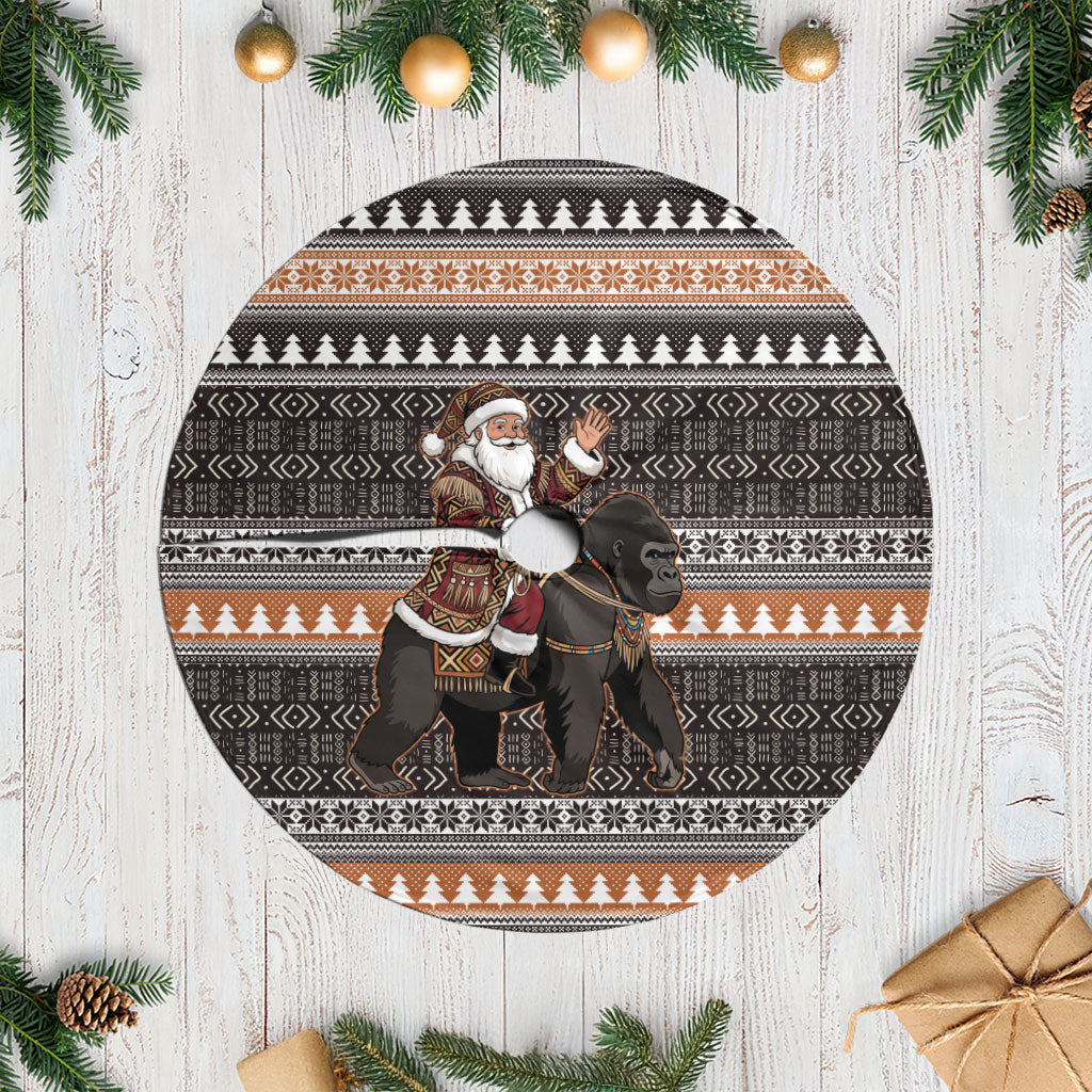 DR Congo Christmas Santa Gorilla Tree Skirt Kuba Inspired Geometric Pattern