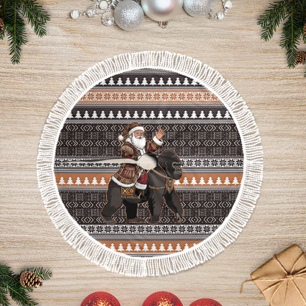 DR Congo Christmas Santa Gorilla Tree Skirt Kuba Inspired Geometric Pattern