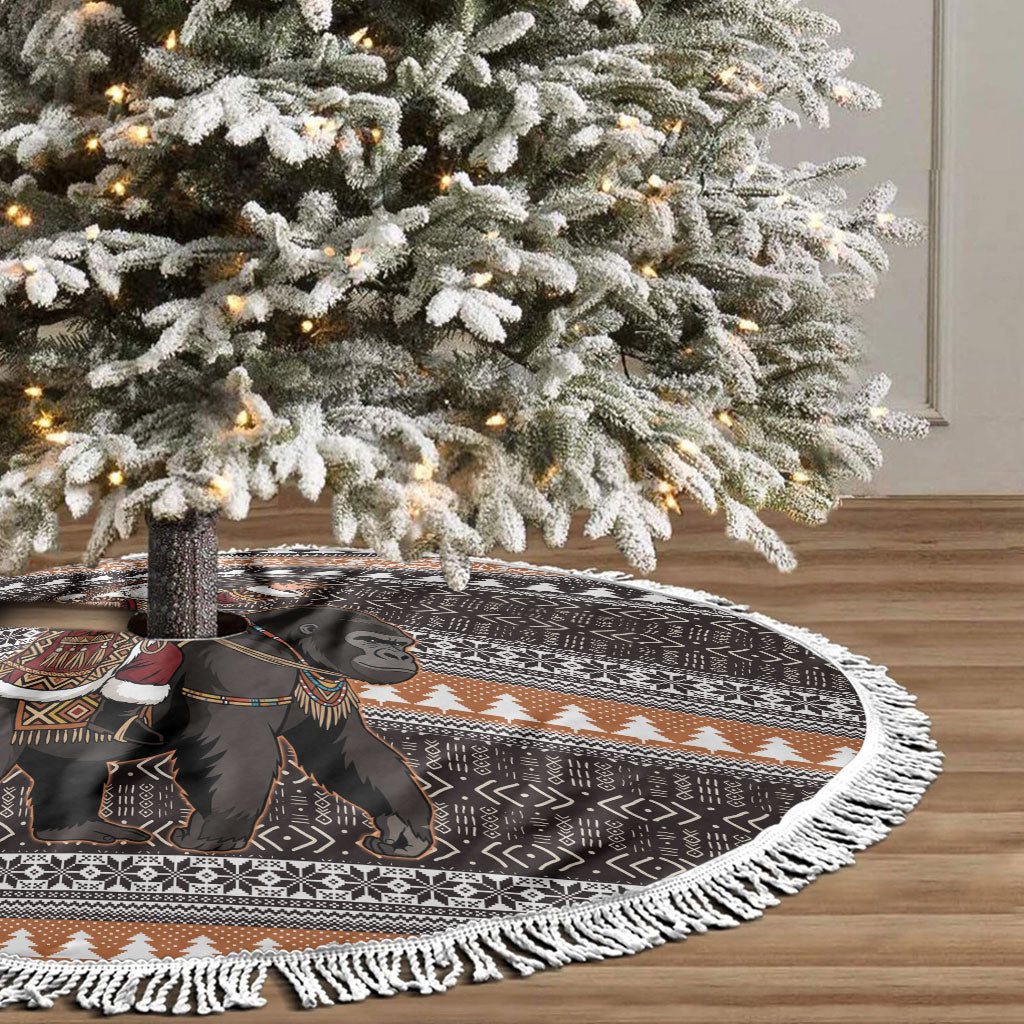 DR Congo Christmas Santa Gorilla Tree Skirt Kuba Inspired Geometric Pattern