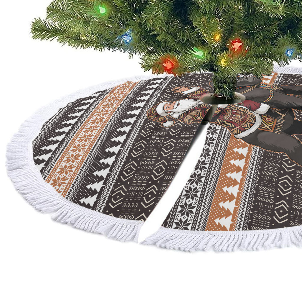 DR Congo Christmas Santa Gorilla Tree Skirt Kuba Inspired Geometric Pattern