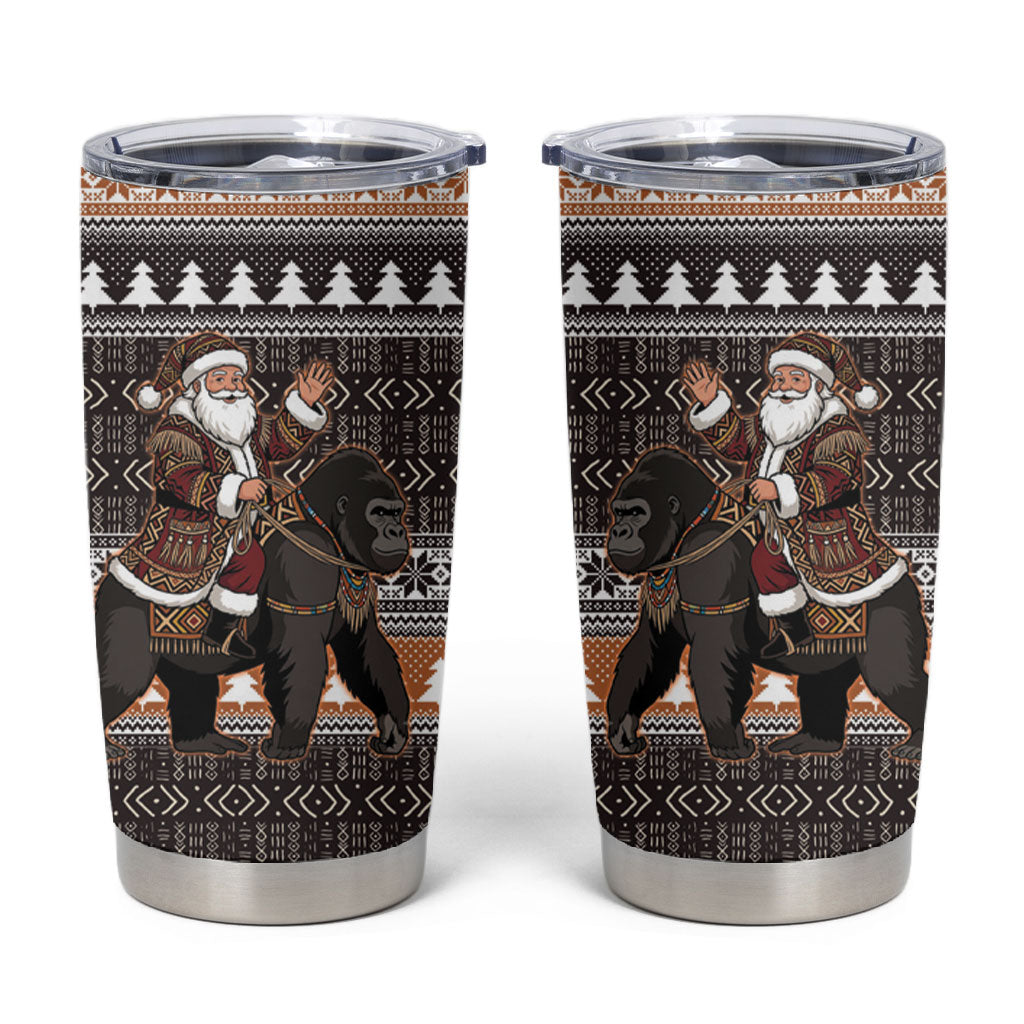DR Congo Christmas Santa Gorilla Tumbler Cup Kuba Inspired Geometric Pattern