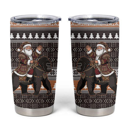 DR Congo Christmas Santa Gorilla Tumbler Cup Kuba Inspired Geometric Pattern