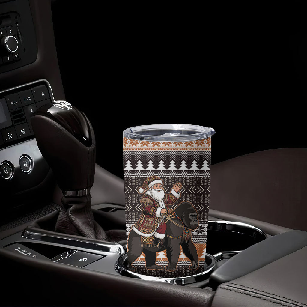DR Congo Christmas Santa Gorilla Tumbler Cup Kuba Inspired Geometric Pattern