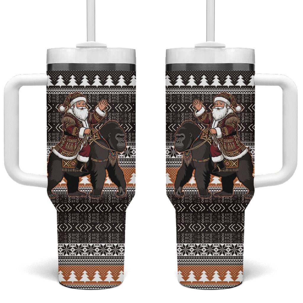 DR Congo Christmas Santa Gorilla Tumbler With Handle Kuba Inspired Geometric Pattern