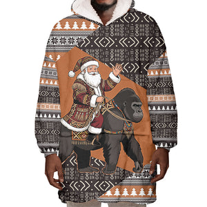 DR Congo Christmas Santa Gorilla Wearable Blanket Hoodie Kuba Inspired Geometric Pattern