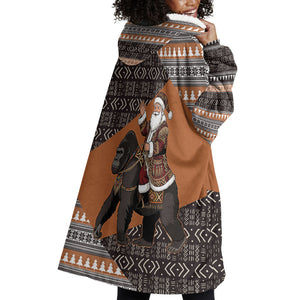 DR Congo Christmas Santa Gorilla Wearable Blanket Hoodie Kuba Inspired Geometric Pattern