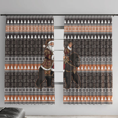 DR Congo Christmas Santa Gorilla Window Curtain Kuba Inspired Geometric Pattern