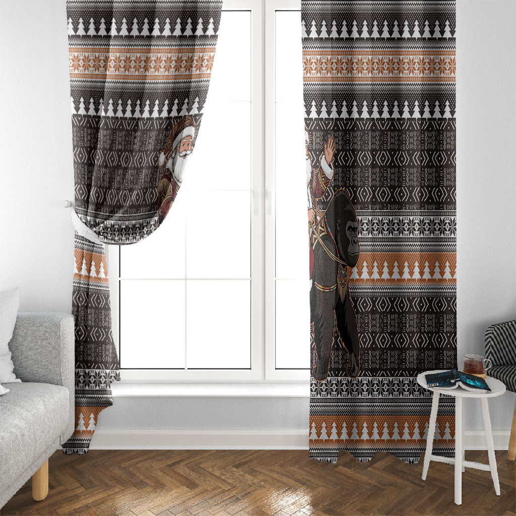 DR Congo Christmas Santa Gorilla Window Curtain Kuba Inspired Geometric Pattern