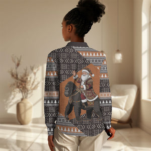DR Congo Christmas Santa Gorilla Women Casual Shirt Kuba Inspired Geometric Pattern