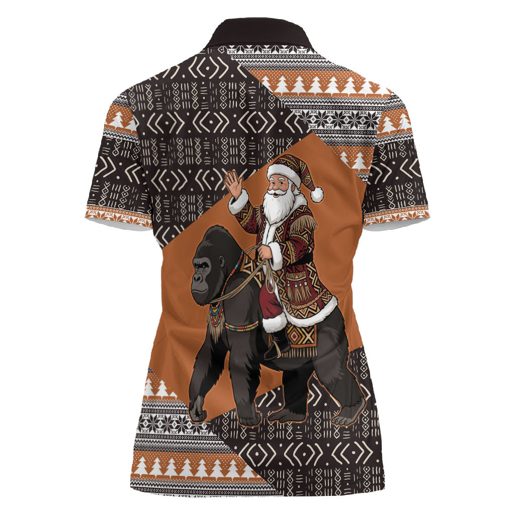 DR Congo Christmas Santa Gorilla Women Polo Shirt Kuba Inspired Geometric Pattern