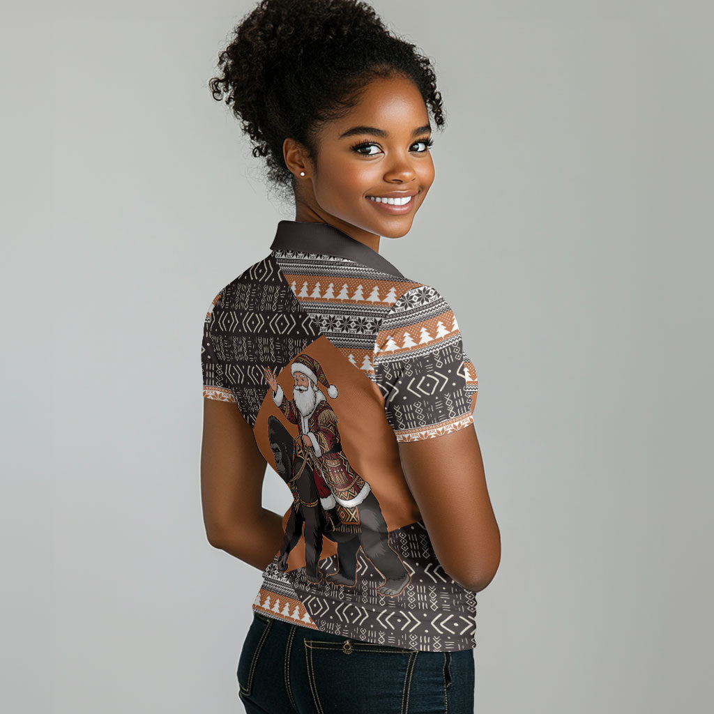 DR Congo Christmas Santa Gorilla Women Polo Shirt Kuba Inspired Geometric Pattern