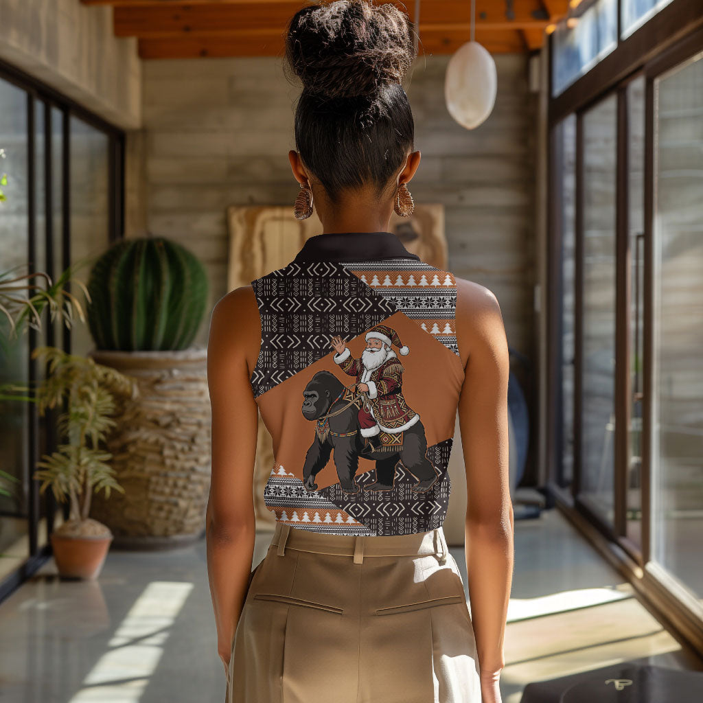 DR Congo Christmas Santa Gorilla Women Sleeveless Polo Shirt Kuba Inspired Geometric Pattern