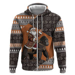 DR Congo Christmas Santa Gorilla Zip Hoodie Kuba Inspired Geometric Pattern