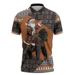 DR Congo Christmas Santa Gorilla Zipper Polo Shirt Kuba Inspired Geometric Pattern