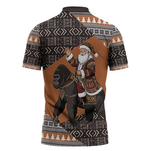 DR Congo Christmas Santa Gorilla Zipper Polo Shirt Kuba Inspired Geometric Pattern