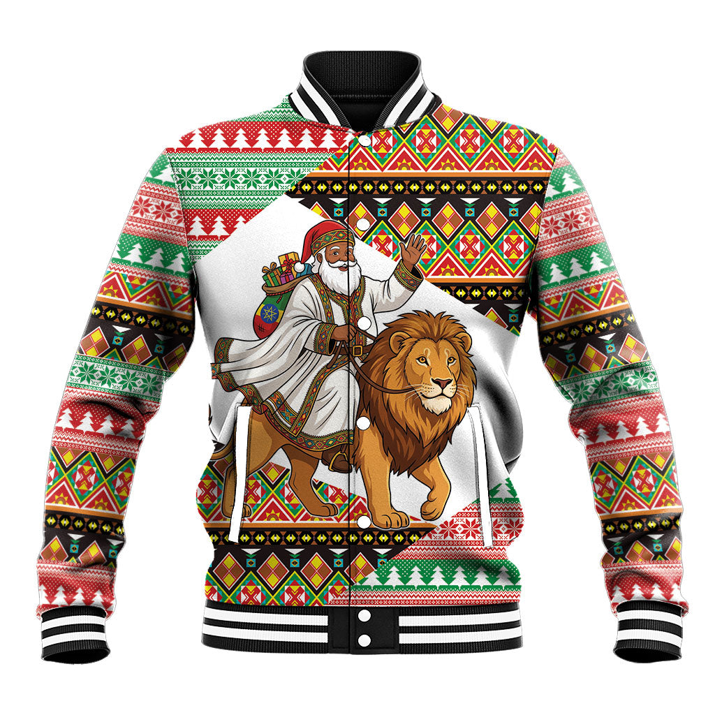 Ethiopia Christmas Santa Lion Baseball Jacket Habesha Kemis Woven Border