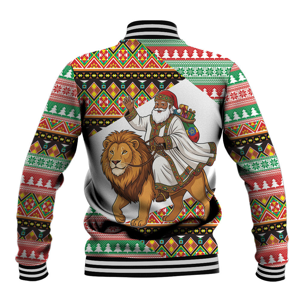 Ethiopia Christmas Santa Lion Baseball Jacket Habesha Kemis Woven Border