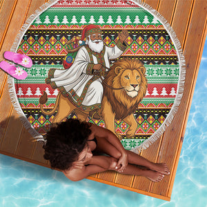 Ethiopia Christmas Santa Lion Beach Blanket Habesha Kemis Woven Border