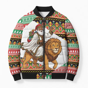 Ethiopia Christmas Santa Lion Bomber Puffer Jacket Habesha Kemis Woven Border