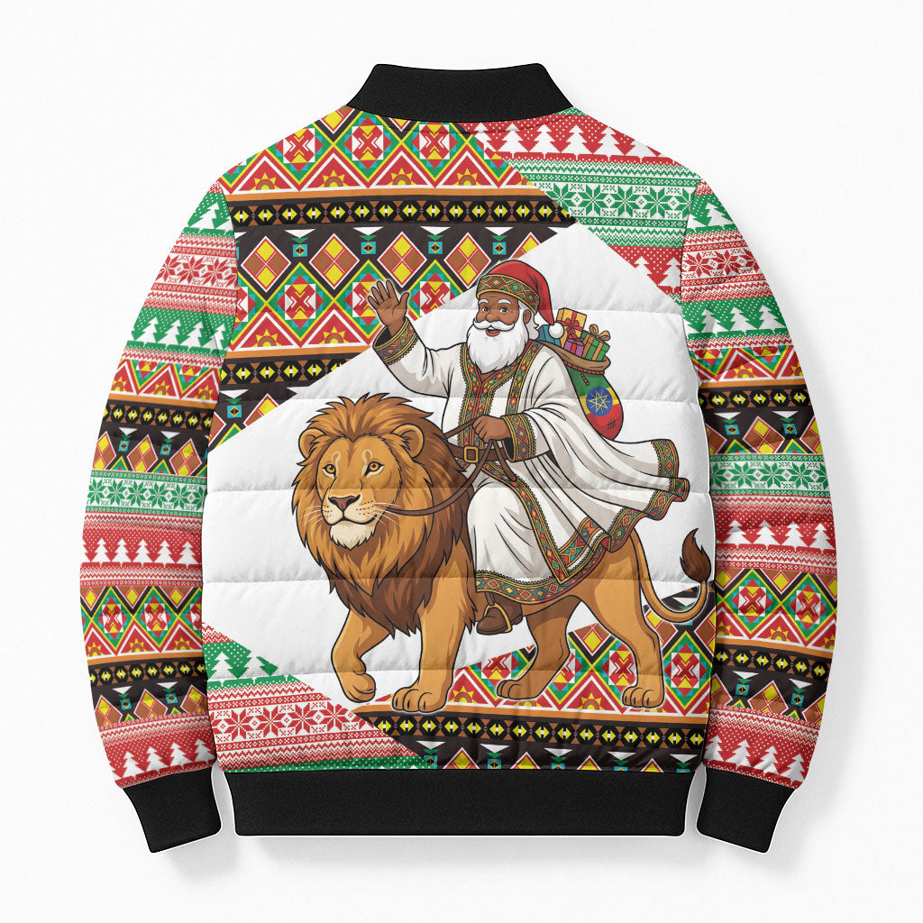 Ethiopia Christmas Santa Lion Bomber Puffer Jacket Habesha Kemis Woven Border