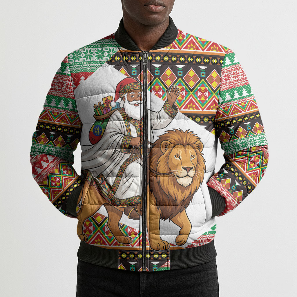 Ethiopia Christmas Santa Lion Bomber Puffer Jacket Habesha Kemis Woven Border