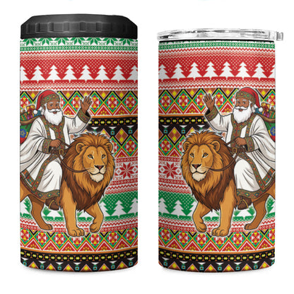 Ethiopia Christmas Santa Lion 4 in 1 Can Cooler Tumbler Habesha Kemis Woven Border