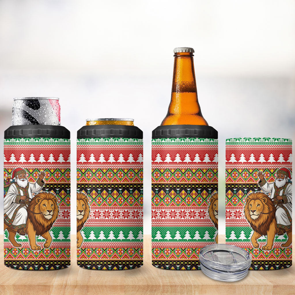 Ethiopia Christmas Santa Lion 4 in 1 Can Cooler Tumbler Habesha Kemis Woven Border