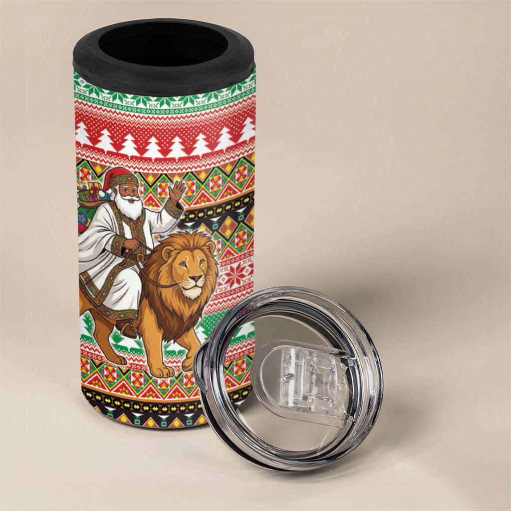 Ethiopia Christmas Santa Lion 4 in 1 Can Cooler Tumbler Habesha Kemis Woven Border