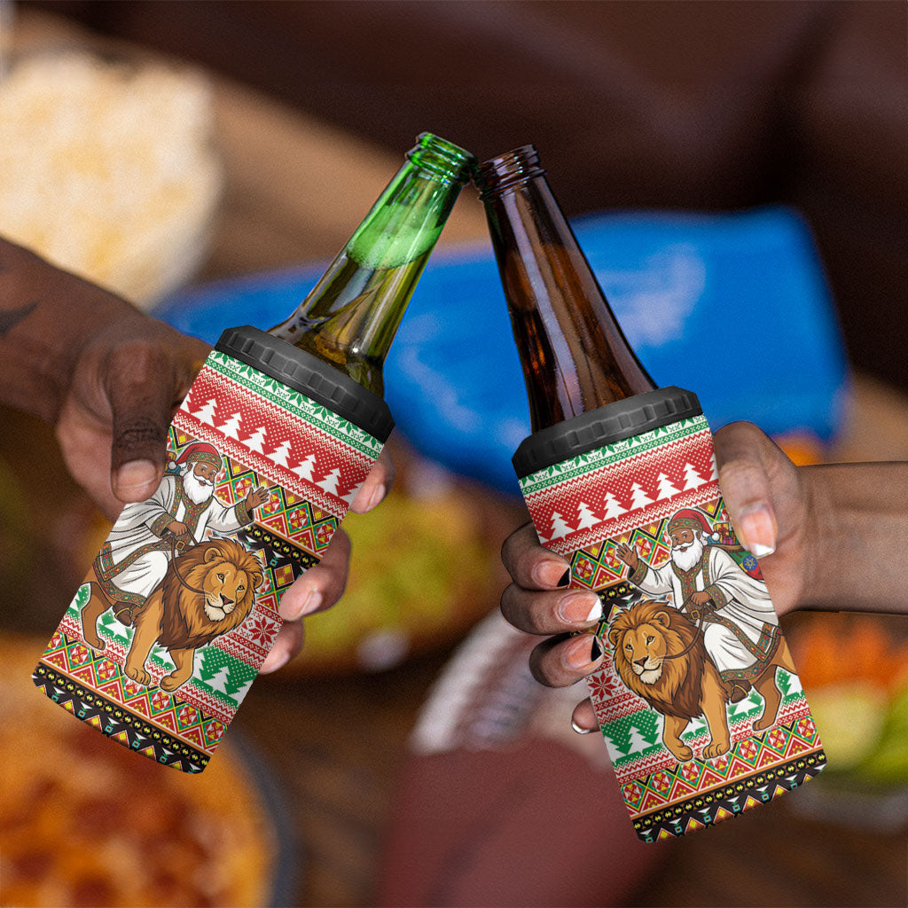 Ethiopia Christmas Santa Lion 4 in 1 Can Cooler Tumbler Habesha Kemis Woven Border