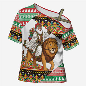 Ethiopia Christmas Santa Lion Cross Shoulder Shirt Habesha Kemis Woven Border