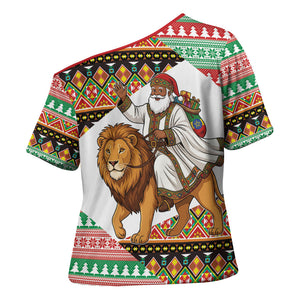 Ethiopia Christmas Santa Lion Cross Shoulder Shirt Habesha Kemis Woven Border