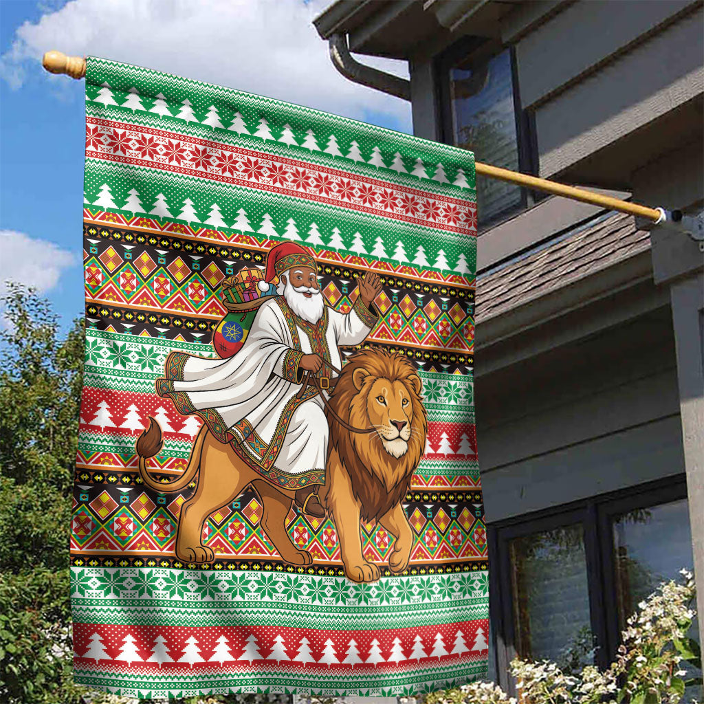 Ethiopia Christmas Santa Lion Garden Flag Habesha Kemis Woven Border
