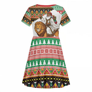Ethiopia Christmas Santa Lion Kid Short Sleeve Dress Habesha Kemis Woven Border