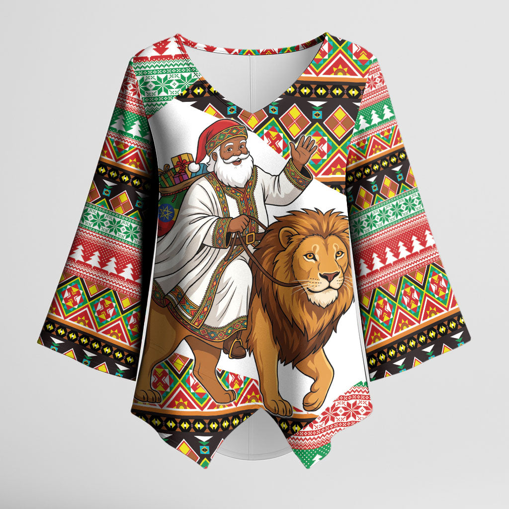Ethiopia Christmas Santa Lion Kimono Sleeve Blouse Habesha Kemis Woven Border
