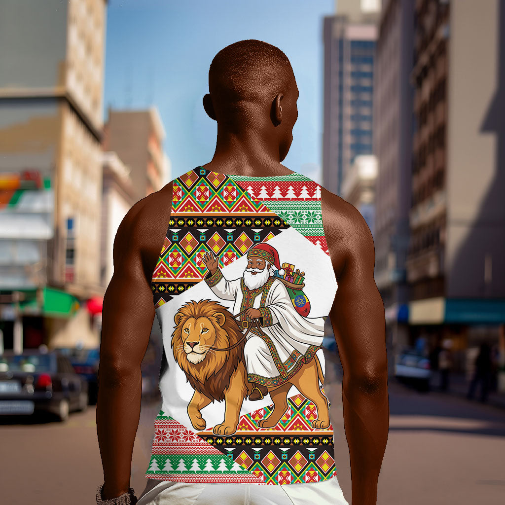 Ethiopia Christmas Santa Lion Men Tank Top Habesha Kemis Woven Border