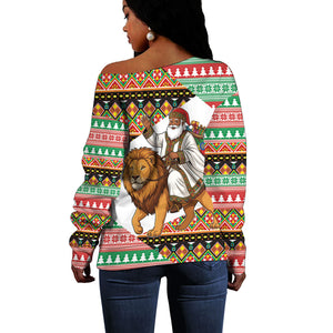 Ethiopia Christmas Santa Lion Off Shoulder Sweater Habesha Kemis Woven Border