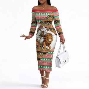 Ethiopia Christmas Santa Lion Off The Shoulder Long Sleeve Dress Habesha Kemis Woven Border