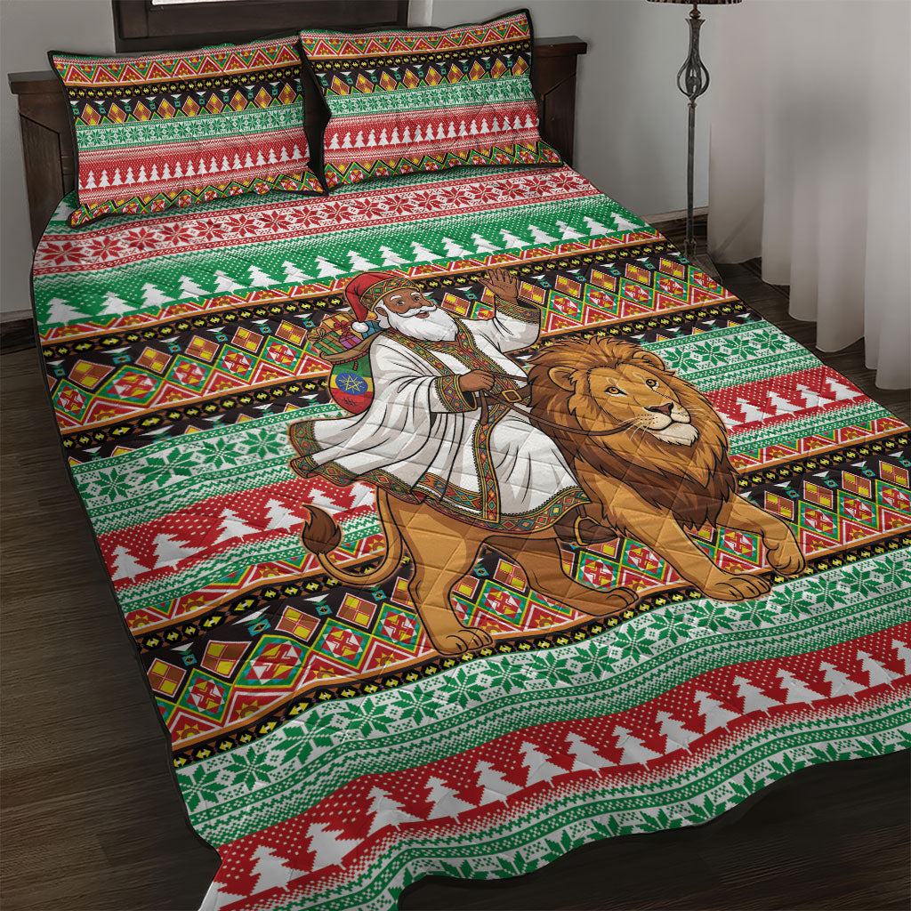 Ethiopia Christmas Santa Lion Quilt Bed Set Habesha Kemis Woven Border