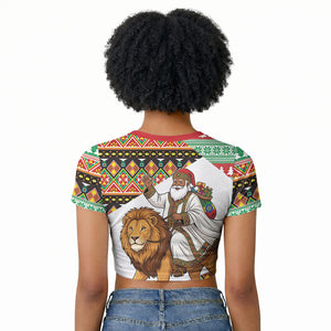 Ethiopia Christmas Santa Lion Raglan Cropped T shirt Habesha Kemis Woven Border