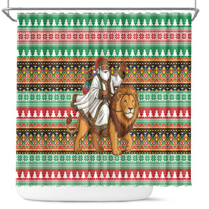 Ethiopia Christmas Santa Lion Shower Curtain Habesha Kemis Woven Border