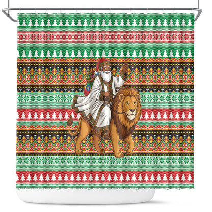 Ethiopia Christmas Santa Lion Shower Curtain Habesha Kemis Woven Border