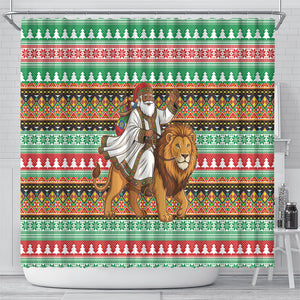 Ethiopia Christmas Santa Lion Shower Curtain Habesha Kemis Woven Border