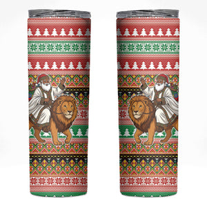 Ethiopia Christmas Santa Lion Skinny Tumbler Habesha Kemis Woven Border