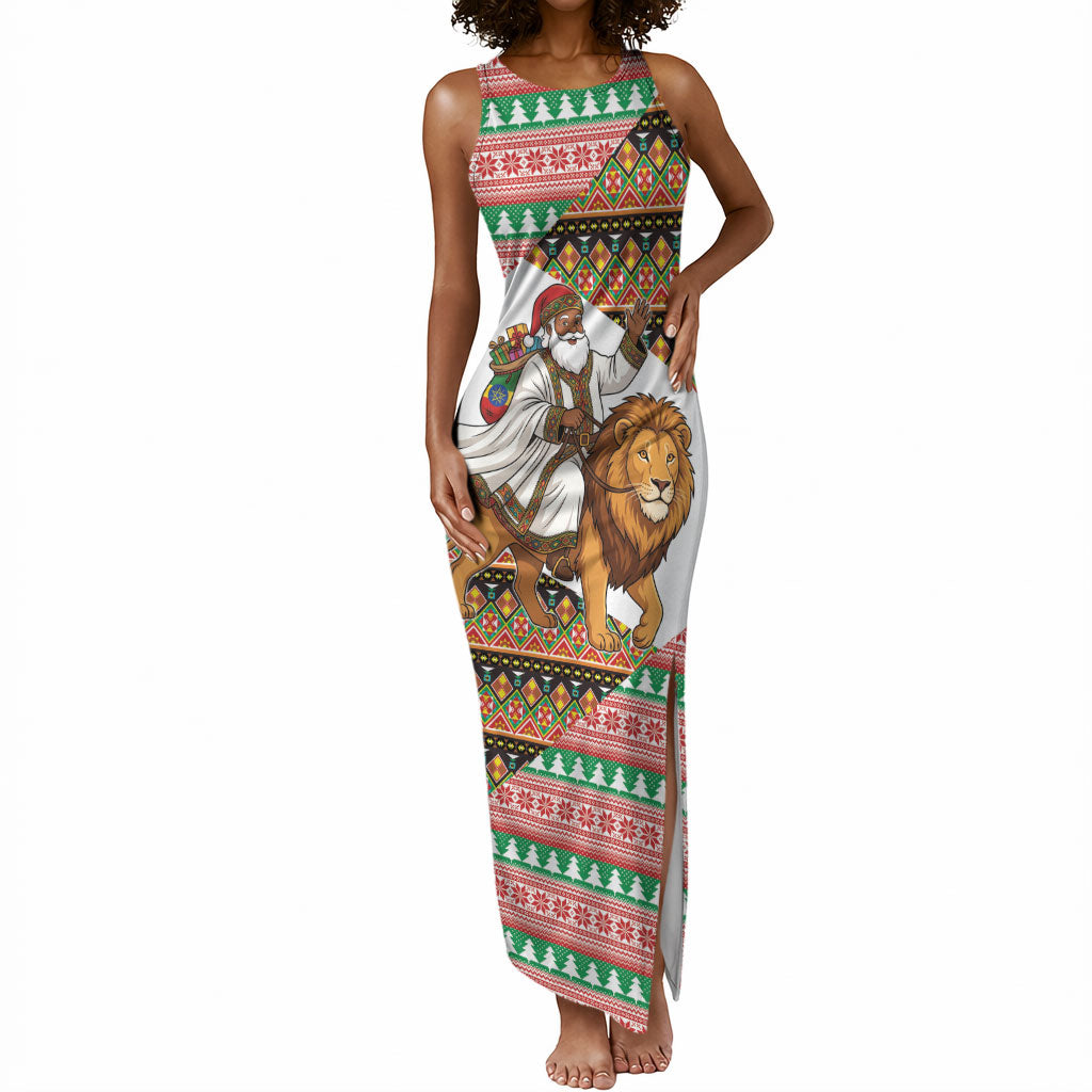 Ethiopia Christmas Santa Lion Tank Maxi Dress Habesha Kemis Woven Border