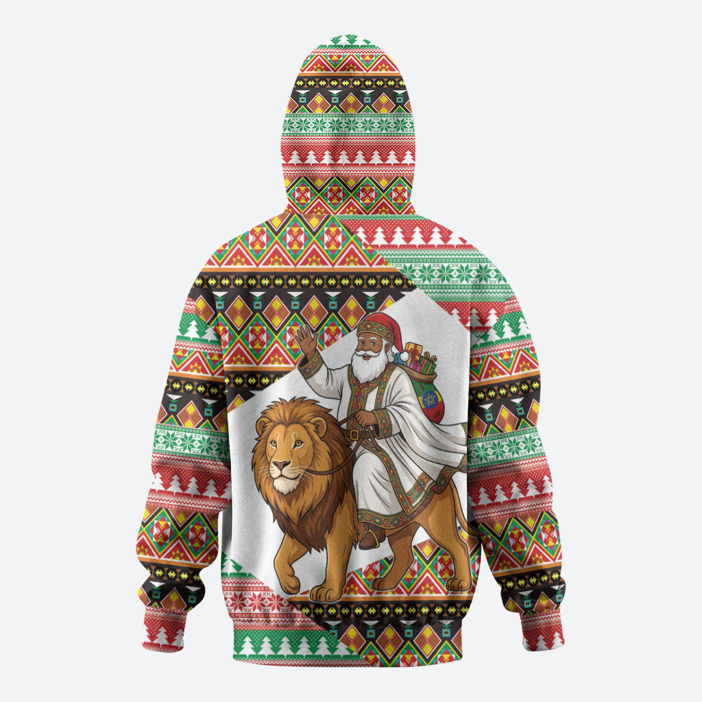Ethiopia Christmas Santa Lion Zip Hoodie Habesha Kemis Woven Border