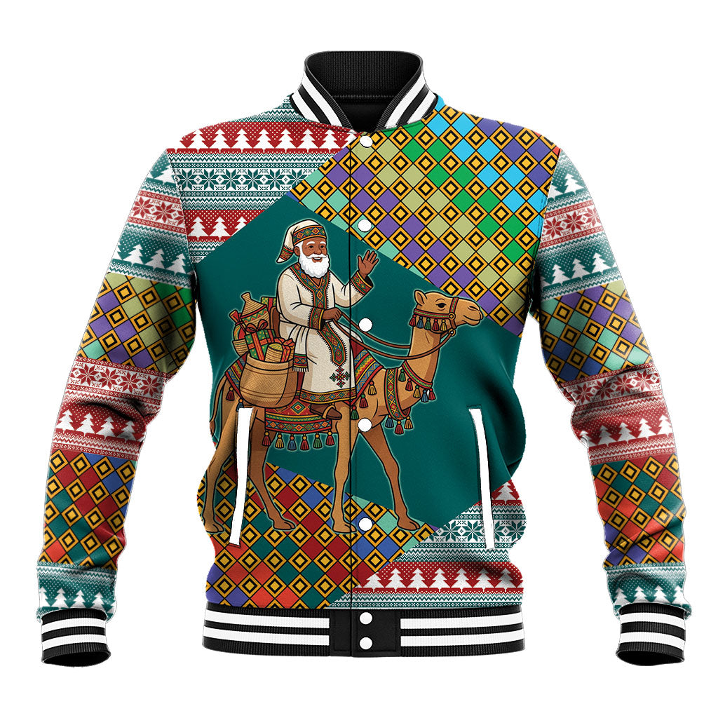 Eritrea Christmas Santa Camel Baseball Jacket Tigrinya Woven Textile