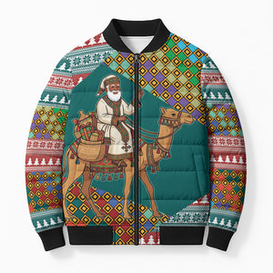 Eritrea Christmas Santa Camel Bomber Puffer Jacket Tigrinya Woven Textile