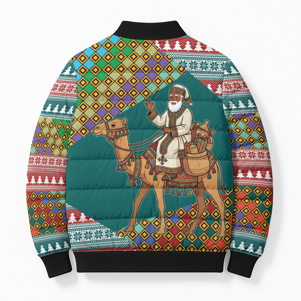 Eritrea Christmas Santa Camel Bomber Puffer Jacket Tigrinya Woven Textile