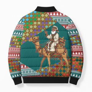 Eritrea Christmas Santa Camel Bomber Puffer Jacket Tigrinya Woven Textile
