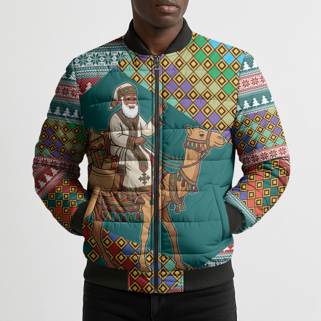 Eritrea Christmas Santa Camel Bomber Puffer Jacket Tigrinya Woven Textile